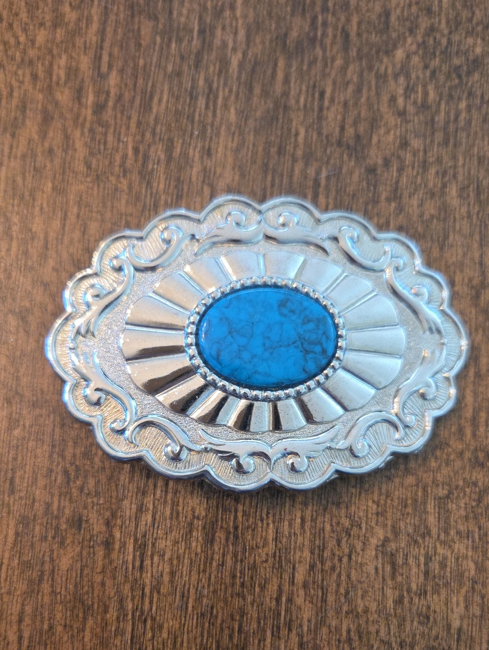 Silver Belt Buckle with Turquoise Stone